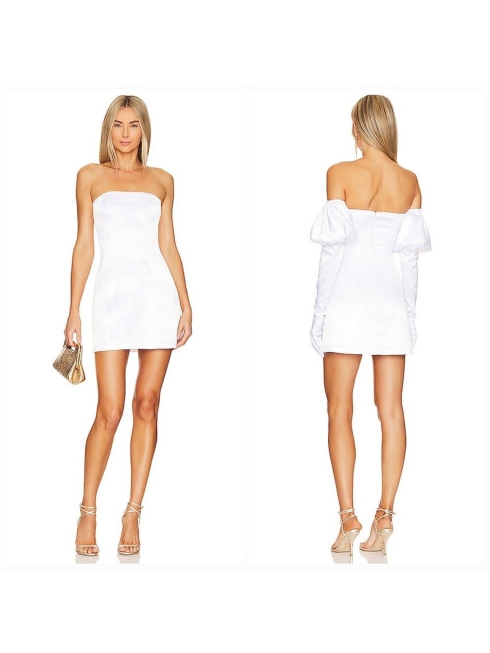 Strapless White Mini Dress with Removable Puff Sleeves